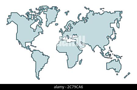 World map. Vector. Flat cartoons in a rough style. Inaccurate. Stock Vector