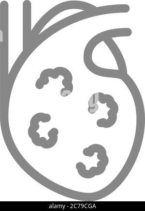 Heart with tumors line icon. Cancer internal organ, coronary heart disease symbol Stock Vector
