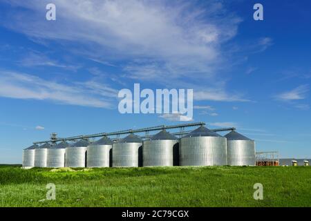 Modern granary, Grain-drying complex. Agricultural building Stock Photo