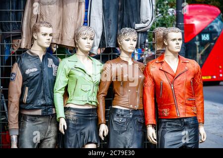 London, UK - 11 March, 2019 - Leather jackets on display at Camden street market Stock Photo
