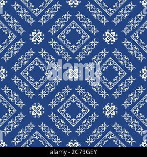 Seamless ceramic tile with patchwork blue. Vintage multicolor pattern in turkish style. Hand drawn background. Islam, Arabic, Indian, ottoman motifs Stock Vector