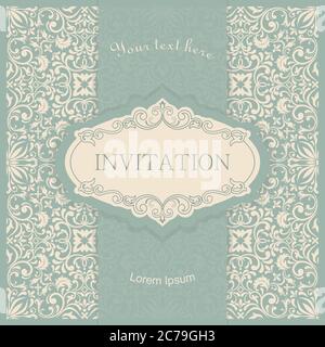 Vintage elegant template with ornamental pattern and decorative frame. Design for wedding invitation, greeting card with damask elements Stock Vector