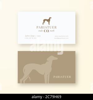 Noble Hound Abstract Vector Sign or Logo and Business Card Template. Premium Stationary Realistic Mock Up. Modern Typography and Soft Shadows. Stock Vector