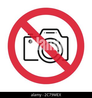 No cameras allowed sign. Flat icon in red crossed out circle. Vector illustration . Stock Vector