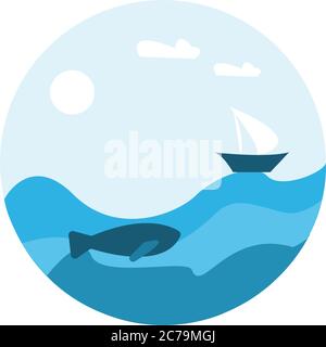 A sailing boat on the tropical blue sea Stock Vector
