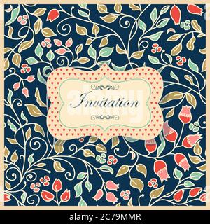 Template greeting card, invitation and advertising banner, brochure with space for text. Vintage Invitation or wedding card with poppies. Vector Stock Vector