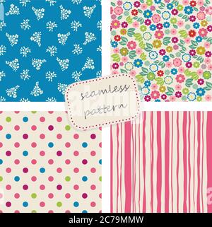 Colorful patterns in retro colors Vector illustration can be used for ceramic tile, wallpaper, textile, invitation, greeting card, web page background Stock Vector