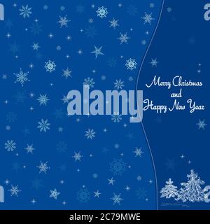Christmas card with snowflakes on blue background. Vector illustration Stock Vector