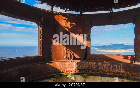 Old anti-aircraft defenses of the iron belt in Punta Lucero Stock Photo