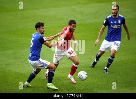 Charlton Athletic's Tomer Hemed and Birmingham City's Maxime Colin (left) battle for the ball during the Sky Bet Championship match at St Andrew's Trillion Trophy Stadium, Birmingham. Stock Photo