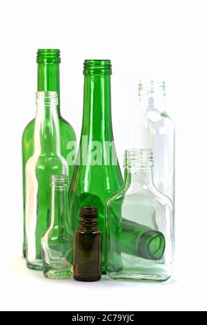 Old empty glass bottles for recycling Stock Photo