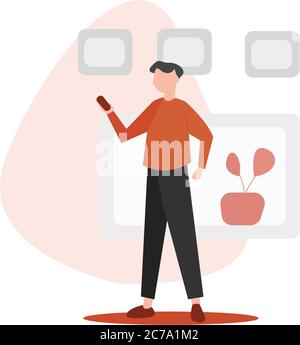 Single man at his apartment making a video phone call Stock Vector