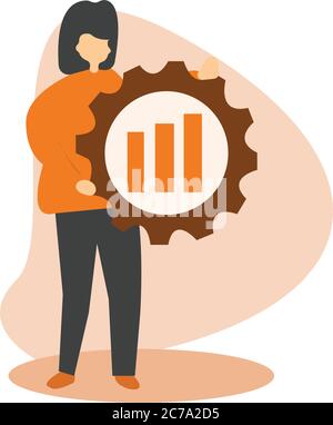 Employee holding a diagram wheel showing company growth Stock Vector