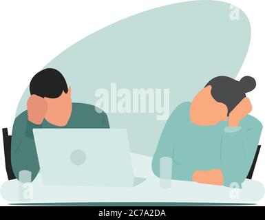 Colleagues thinking on the new project figures Stock Vector