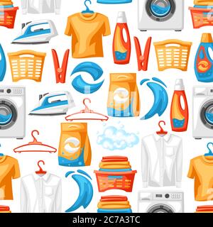 Laundry service seamless pattern with professional items. Stock Vector