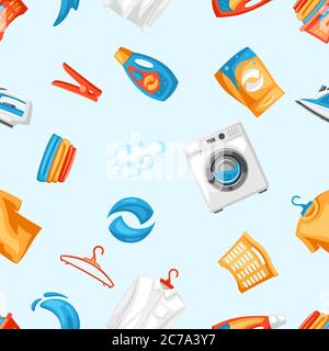 Laundry service seamless pattern with professional items. Stock Vector