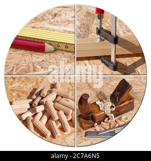 Carpenter's utensils in a collage Stock Photo