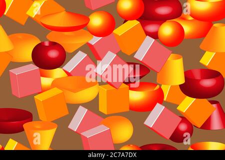 Abstract Color Volume Shapes 3D Seamless Illustration Pattern Stock Vector