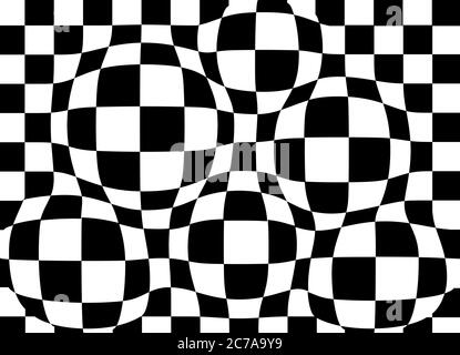 Black and white checkered spheres background. Op art illustration. Stock Photo