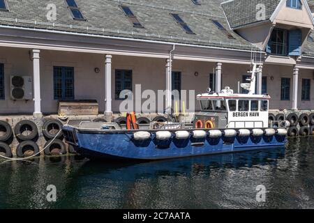 Port Authority service vessel Sydnes at Tollbodkaien quay, in port of Bergen, Norway Stock Photo