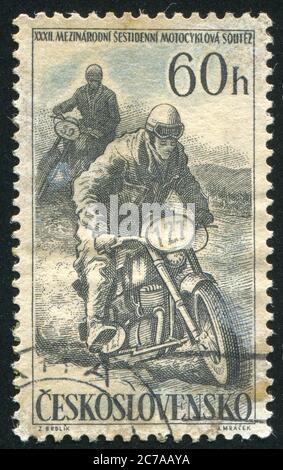 CZECHOSLOVAKIA - CIRCA 1957: stamp printed by Czechoslovakia, shows Motorcyclists, circa 1957 Stock Photo