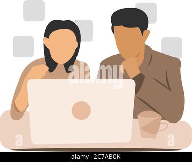 Colleagues having online meeting regarding job Stock Vector