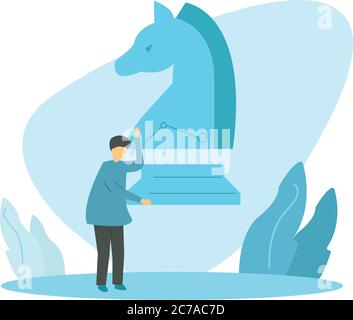 man holding chess knight figure, symbol of strategy Stock Vector