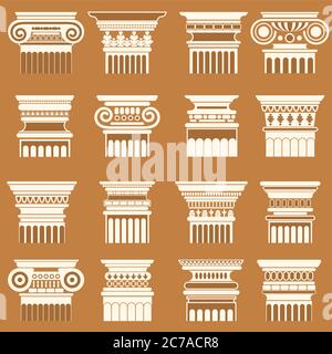 Ancient greek roma column capitals silhouette set Stock Vector