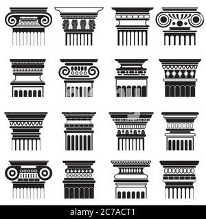 Ancient greek roma column capitals silhouette set Stock Vector