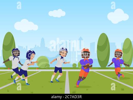 Kids children playing american football match. Vector illustration cartoon design Stock Vector