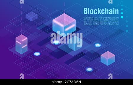 Cryptocurrency and blockchain concept, data powered center, cloud data storage isometric vector illustration. Web design, presentation banner Stock Vector