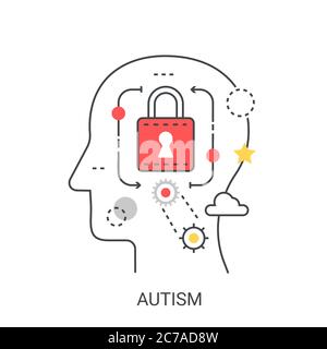 Autism vector flat line illustration concept isolated Stock Vector