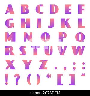Creative modern bright gradient font. Vector alphabet with orange violet gradient effect letters Stock Vector