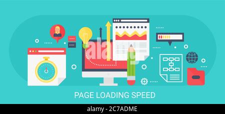 Flat modern vector concept Page loading speed banner with icons and text Stock Vector