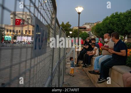 The celebrations of 15 July 2020 Democracy and National Unity Day were celebrated, during Corona Virus outbreak, in Izmir Konak Square. Stock Photo