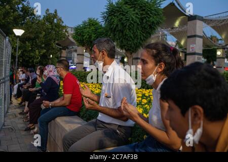 The celebrations of 15 July 2020 Democracy and National Unity Day were celebrated, during Corona Virus outbreak, in Izmir Konak Square. Stock Photo