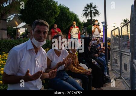 The celebrations of 15 July 2020 Democracy and National Unity Day were celebrated, during Corona Virus outbreak, in Izmir Konak Square. Stock Photo