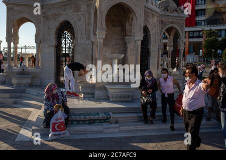 The celebrations of 15 July 2020 Democracy and National Unity Day were celebrated, during Corona Virus outbreak, in Izmir Konak Square. Stock Photo