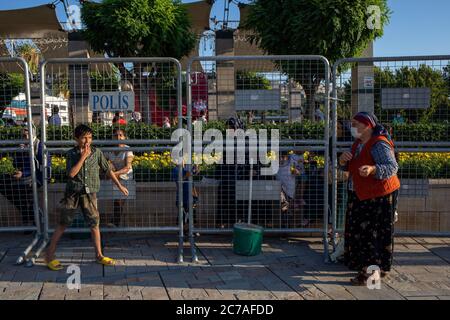 The celebrations of 15 July 2020 Democracy and National Unity Day were celebrated, during Corona Virus outbreak, in Izmir Konak Square. Stock Photo