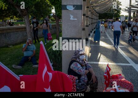 The celebrations of 15 July 2020 Democracy and National Unity Day were celebrated, during Corona Virus outbreak, in Izmir Konak Square. Stock Photo