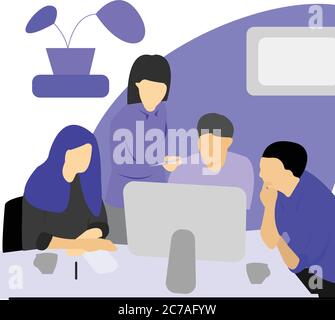 Colleagues making team research on a new project. Vector illustration Stock Vector