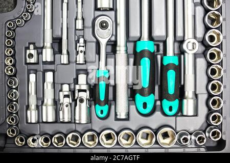 set of wrenches and bits. Shallow depth of field Stock Photo