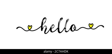 Hand sketched HELLO quote as ad, web banner. Lettering for banner, header, card, poster, flyer Stock Vector