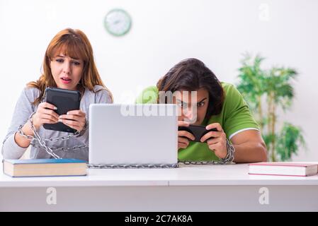 Students in gadget dependency concept Stock Photo