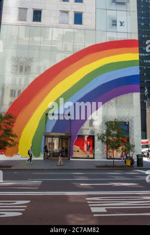 June 16, 2020, New York, New York, USA: Louis Vuitton store is seen with a  rainbow