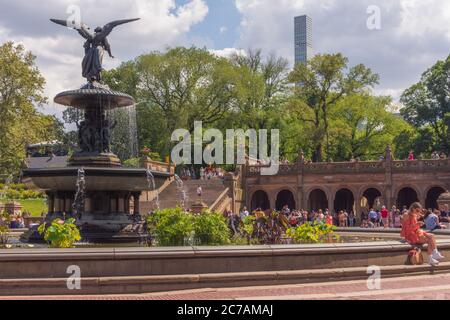 New York, NY, USA - July 24, 2019: Bethesda Terrace and Angel Of The Waters Fountain Statue Stock Photo