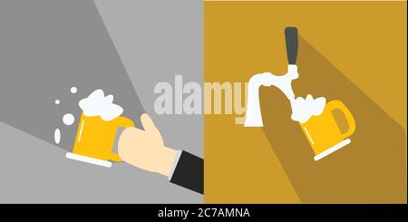 Filling a beer mug from the crane and putting in the hand Stock Vector
