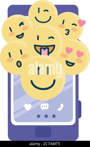 happy emojis on smartphone vector design Stock Vector