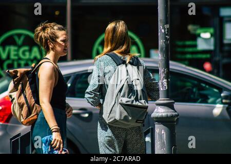 Budapest Hungary july 15, 2020 View of unidentified pedestrians walking in the historical streets of Budapest, the capital of Hungary Stock Photo