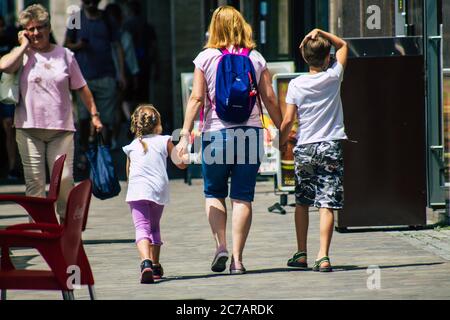 Budapest Hungary july 15, 2020 View of unidentified pedestrians walking in the historical streets of Budapest, the capital of Hungary Stock Photo